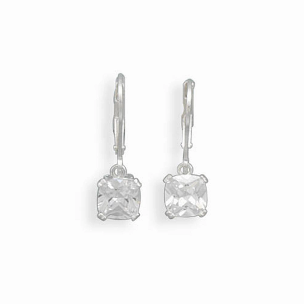Office Item 7mm Square Cubic Zirconia Earrings Sterling Silver