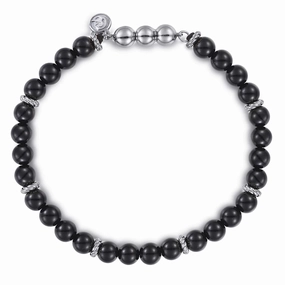 925 Sterling Silver and 6mm Black Onyx Beaded Bracelet Personalized Craft