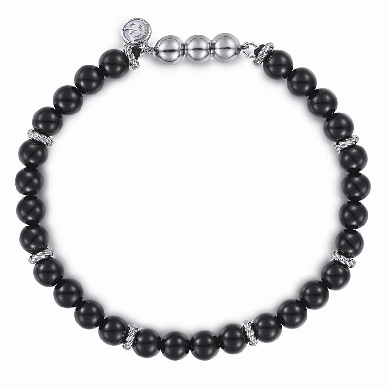 925 Sterling Silver and 6mm Black Onyx Beaded Bracelet Personalized Craft