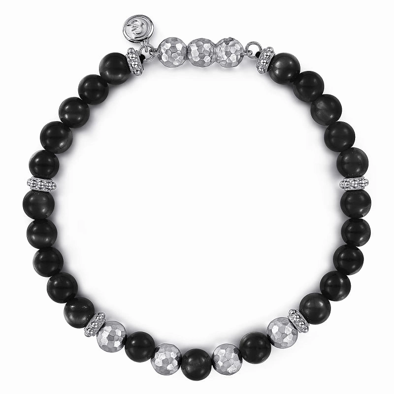 925 Sterling Silver and Onyx Beaded Bracelet Dazzling Craft Gleaming Shine