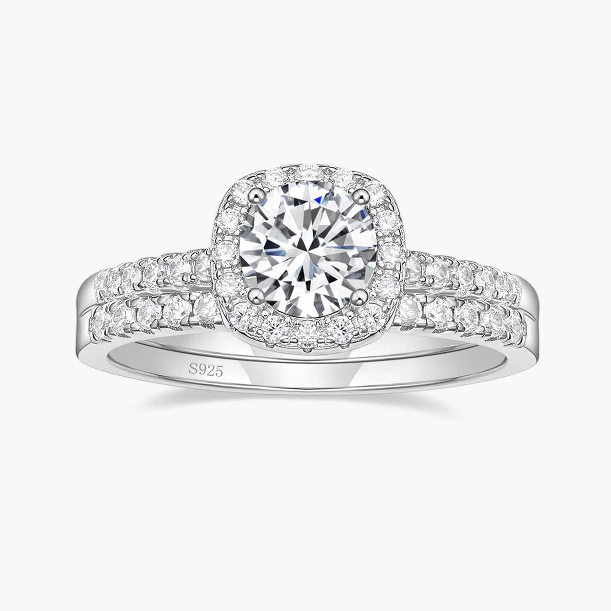 Signature Style 925 Sterling Silver Bridal Round Cubic Zirconia Ring Set