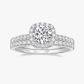 Stylish Art 925 Sterling Silver Bridal Round Cubic Zirconia Ring Set