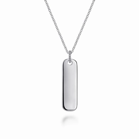 925 Sterling Silver Long Rectangular Pendant Necklace Bright Sparkle Sleek Sparkle