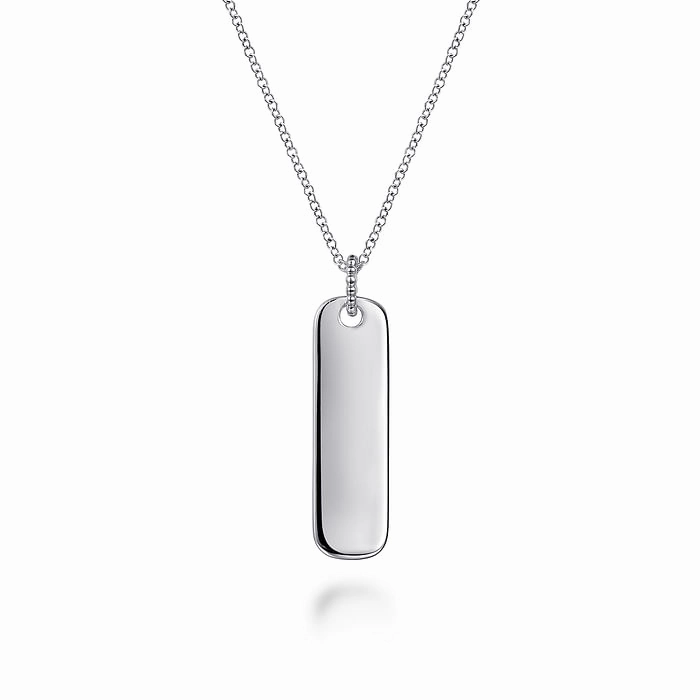 925 Sterling Silver Long Rectangular Pendant Necklace Bright Sparkle Sleek Sparkle