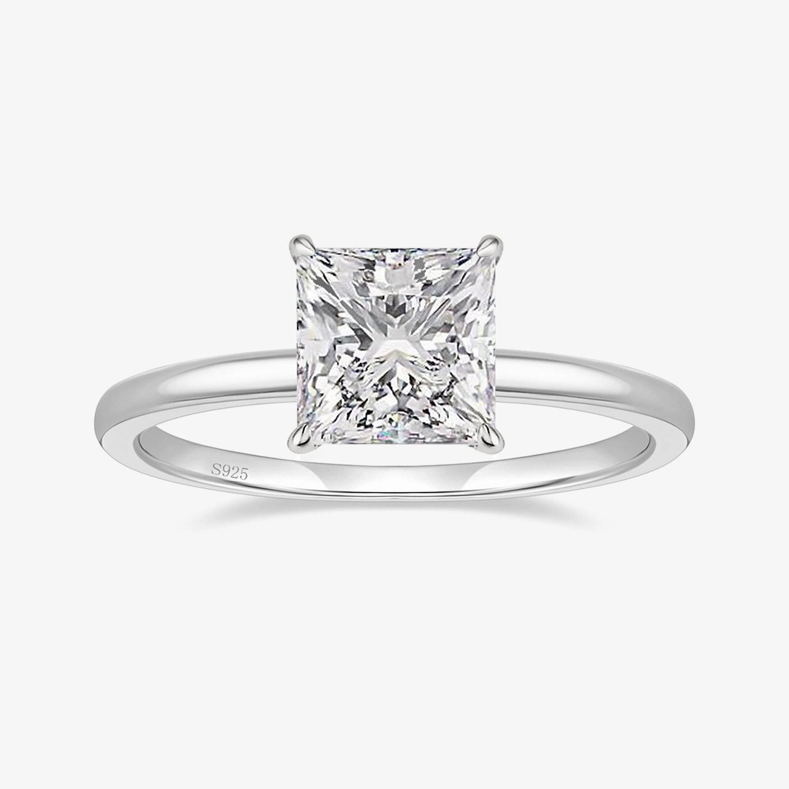 925 Sterling Silver Princess Cut Cubic Zirconia Promise Ring Elegant decoration Simple Accent