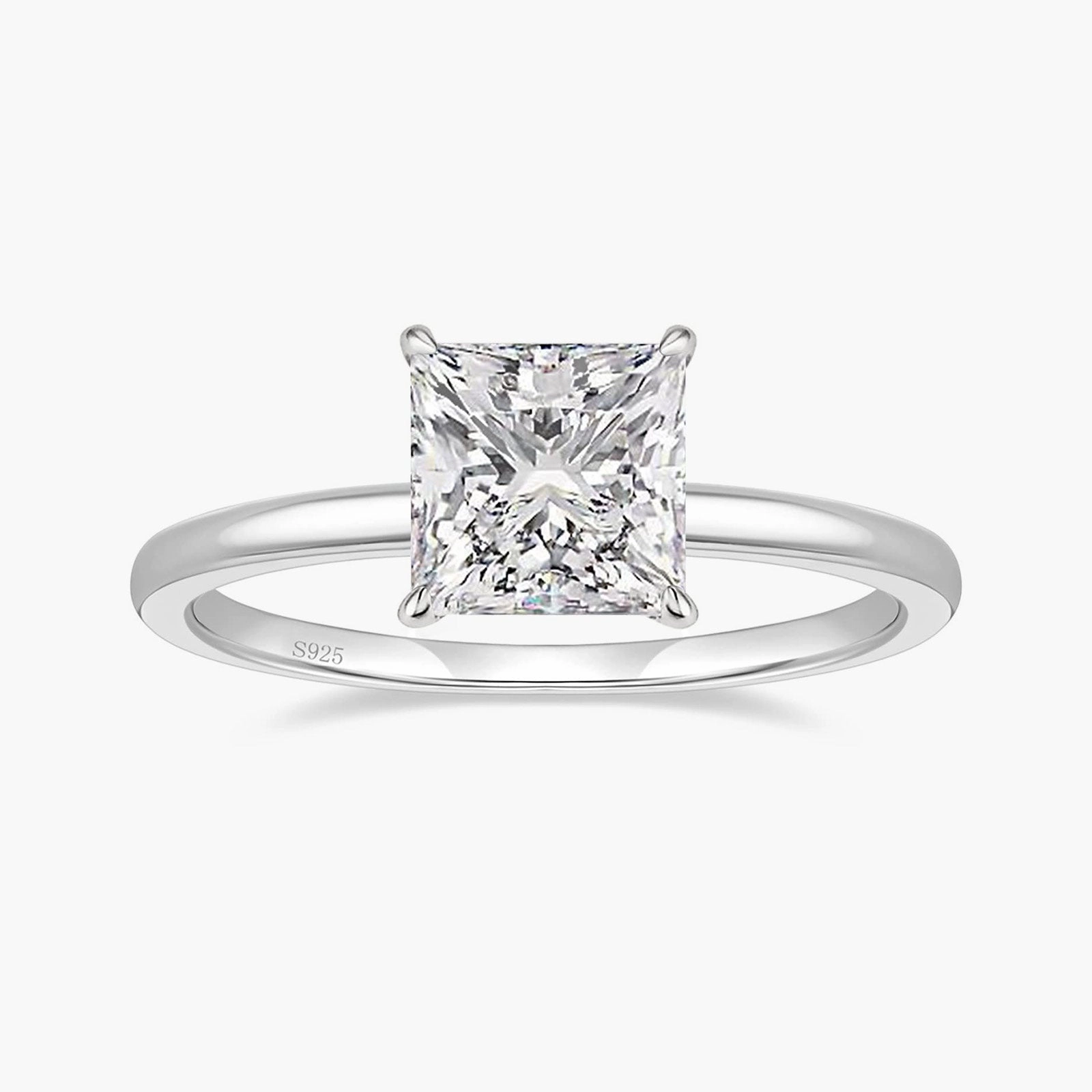 925 Sterling Silver Princess Cut Cubic Zirconia Promise Ring Personal Set Comfortable Piece