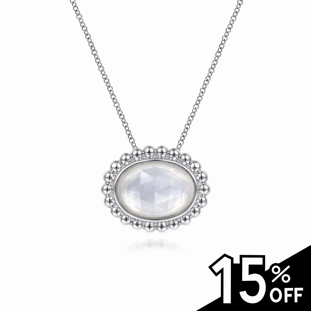 925 Sterling Silver Rock Crystal and White MOP Pendant Necklace Effortless Shine Contemporary Highlight