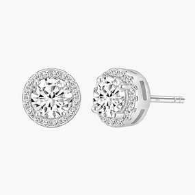 Glittering Essential 925 Sterling Silver Round Cut Solitaire Stud Earrings