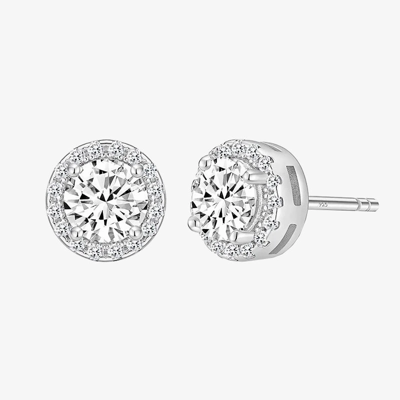 Glittering Essential 925 Sterling Silver Round Cut Solitaire Stud Earrings