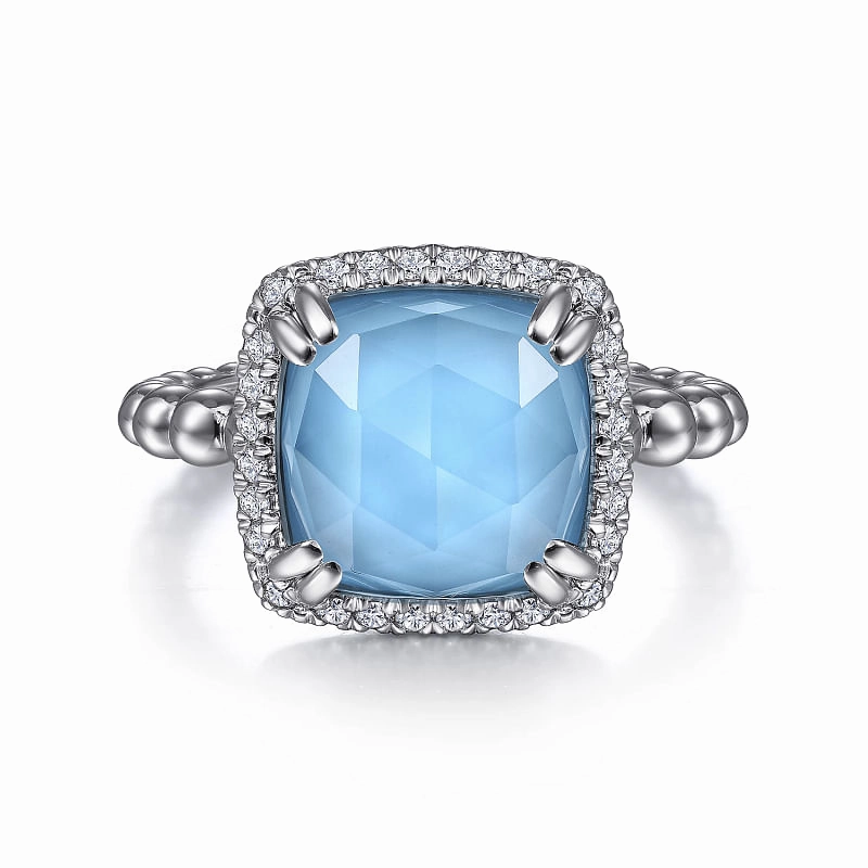 925 Sterling Silver White Sapphire and Turquoise Halo Signet Ring Gift For All