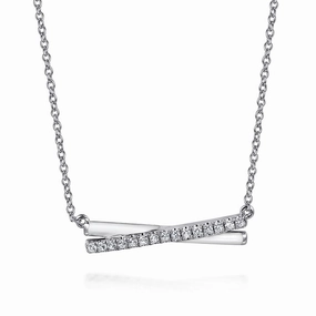 Bridal Choice Office Accent 925 Sterling Silver White Sapphire and White Enamel Criss Cross Bar Necklace