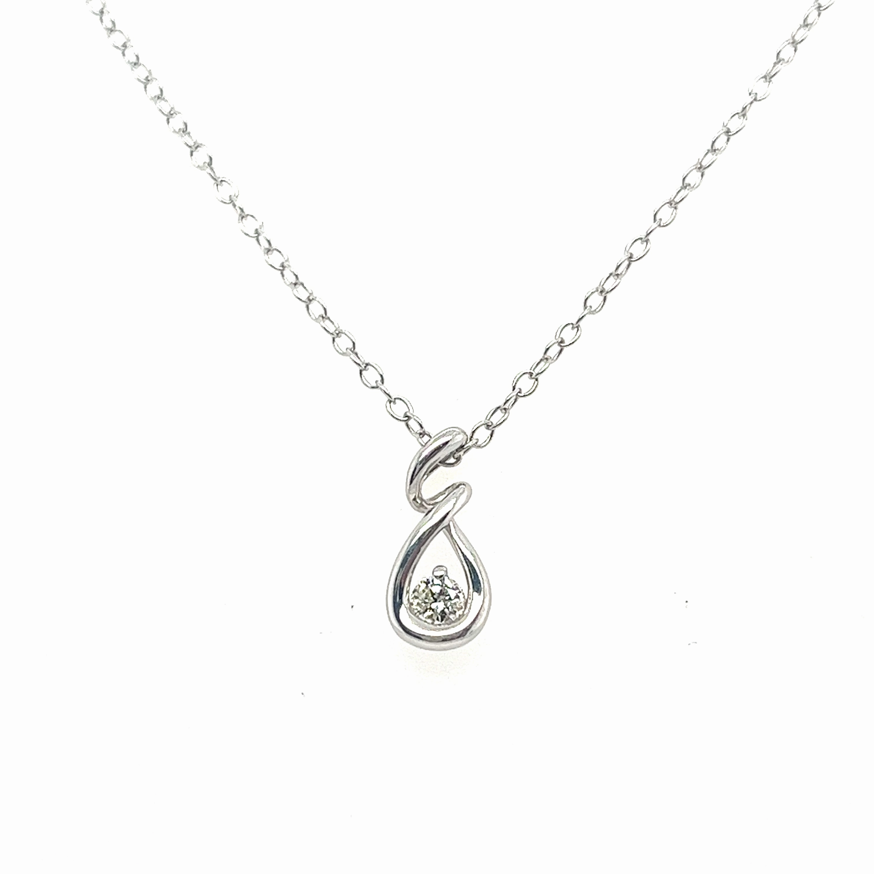 Dynamic Highlight Bold Fashion 925 White Sterling Silver Round Shape Diamond Solitaire Pendant with a 925 White Sterling Silver Cable Link Necklace (.09ctw)