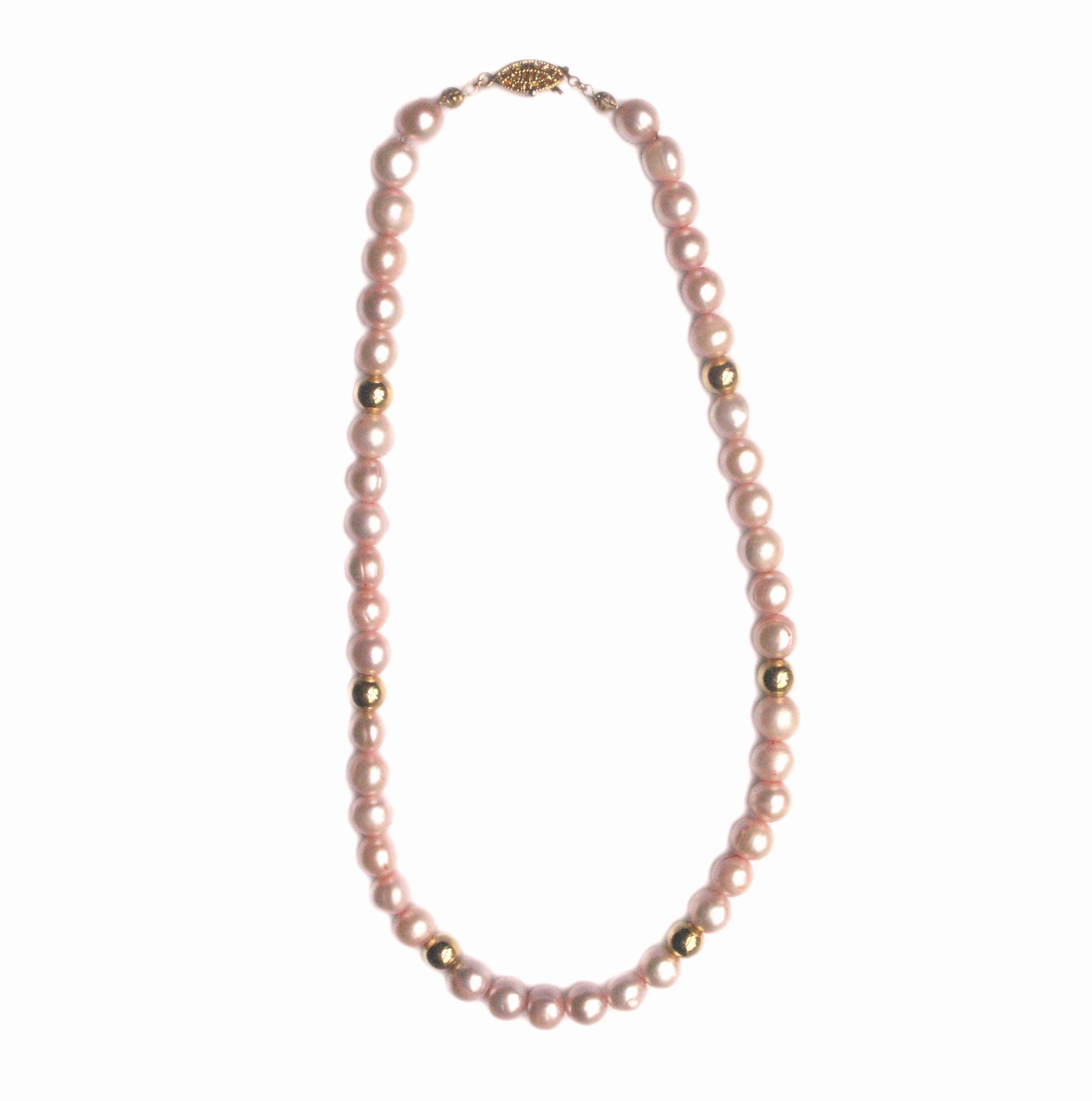 Casual Look Social Piece 9mm Pink Cultured Freshwater Pearl Necklace Gold-plated Beads - 16 inches