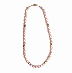 Casual Look Social Piece 9mm Pink Cultured Freshwater Pearl Necklace Gold-plated Beads - 16 inches