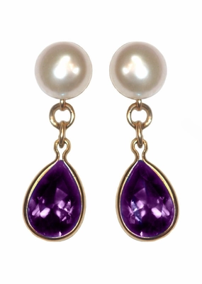 Sophisticated Selection A  Grade Cultured Freshwater Pearl Earrings February Cubic Zirconia 14K Gold-Fill