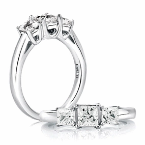 Dainty Edge A. Jaffe Classics Three-Stone Diamond Engagement Ring Setting in White Gold