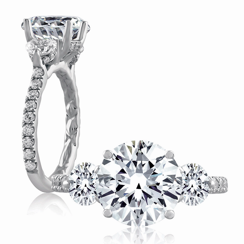 Unique Craft A. Jaffe Classics Three-Stone Diamond Engagement Ring Setting in White Gold