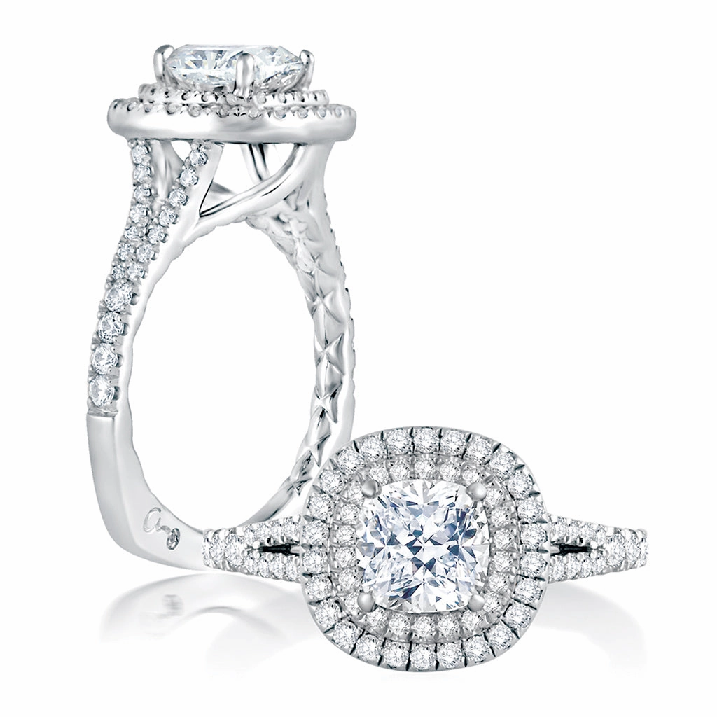 Office Wear Understated Elegance A. Jaffe Double Halo Engagement Ring Setting in White Gold
