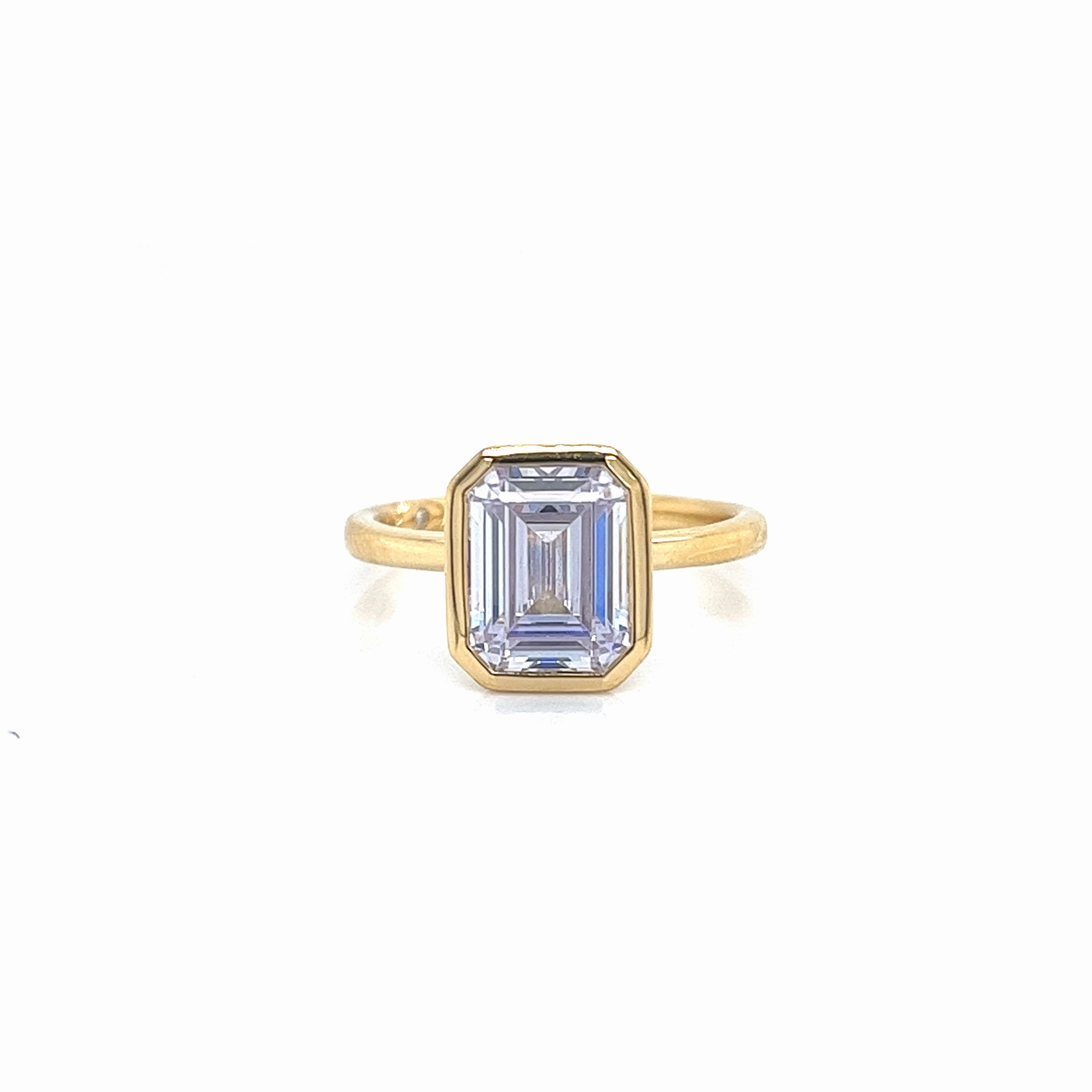 Minimal Charm A. JAFFE Emerald Center Bezel Solitaire Diamond Engagement Ring Setting in 14K Yellow Gold