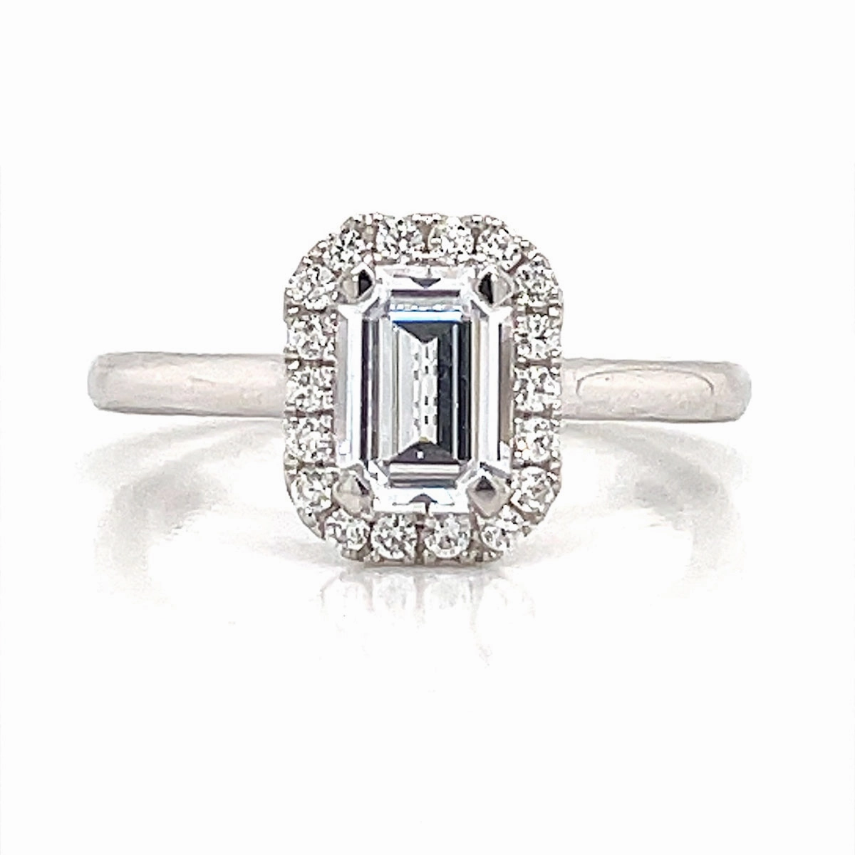 A. Jaffe Emerald Cut Halo Engagement Ring Setting in White Gold Elegant Shine