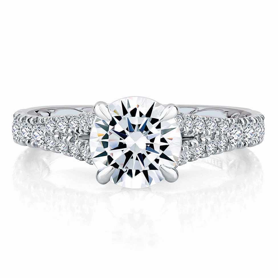 Quick Spark Glossy Detail A. Jaffe Modern Royal Engagement Ring Setting in White Gold