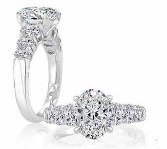 Elegant Statement A. JAFFE Oval Center Diamond Engagement Ring Setting in 14K White Gold (1.00ctw)