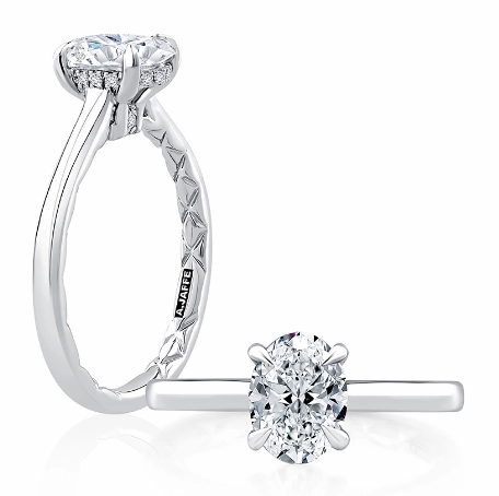 Unique Element A. JAFFE Oval Center Hidden Halo Diamond Engagement Ring Setting in 14K White Gold (0.06ctw)