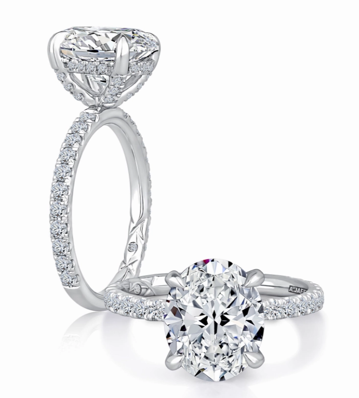 Subtle Vibe A. JAFFE Oval Center Hidden Halo Diamond Engagement Ring Setting in 14K White Gold (.71ctw)