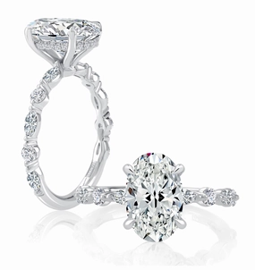 A. JAFFE Oval Center Side Stone Diamond Engagement Ring Setting in 14K White Gold (.42ctw) Chic Design Elegant Spark