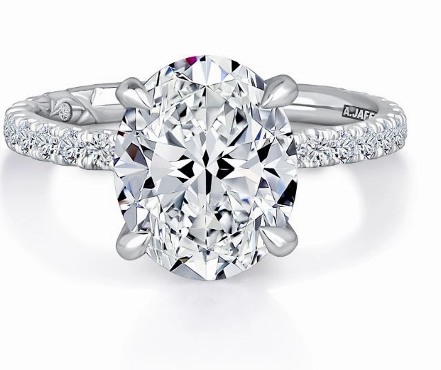A. JAFFE Oval Center Side Stone Diamond Engagement Ring Setting in 14K White Gold (.70ctw) Glamorous Gem