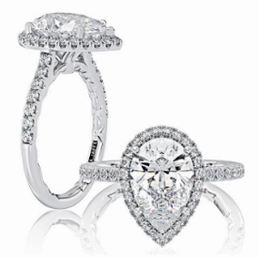 Distinctive Shape Graceful Highlight A. JAFFE Pear Center Diamond Engagement Ring Setting in 14K White Gold (.44ctw)
