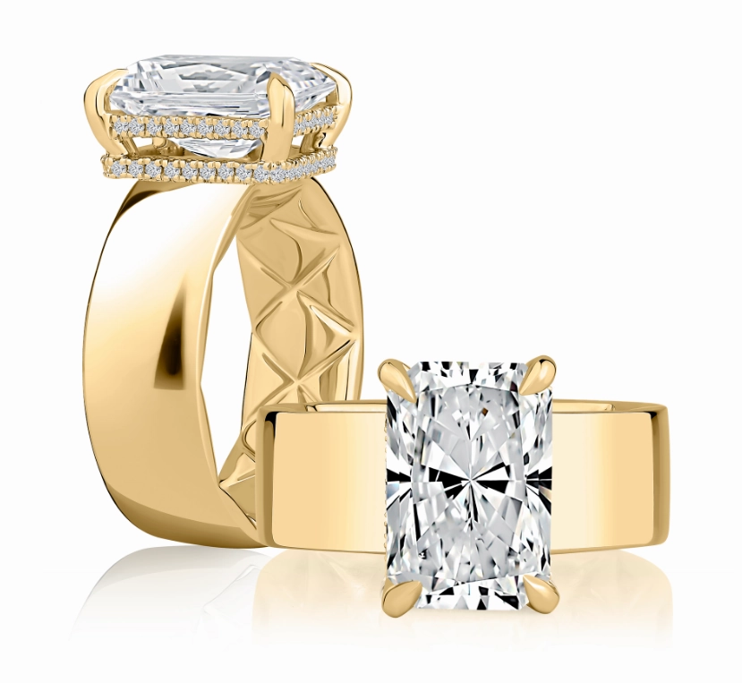 A. JAFFE Radiant Center Hidden Halo Diamond Engagement Ring Setting in 14K Yellow Gold (.19ctw) Silver Edge Classic Fashion