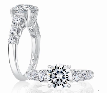 Playful Spark A. JAFFE Round Center Diamond Engagement Ring Setting in 14K White Gold (1.00ctw)