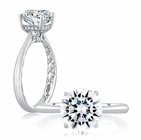 Style Pop A. JAFFE Round Center Hidden Halo Diamond Engagement Ring Setting in 14K White Gold (0.07ctw)