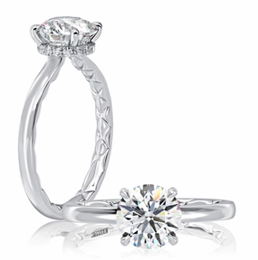 A. JAFFE Round Center Hidden Halo Diamond Engagement Ring Setting in 14K White Gold (.11ctw) Fresh Look