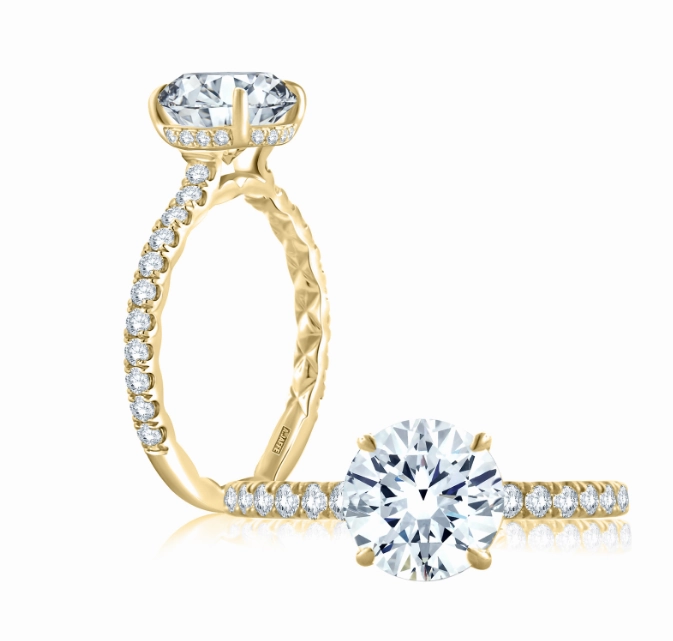 A. JAFFE Round Center Hidden Halo Diamond Engagement Ring Setting in 14K Yellow Gold (.43ctw) Trendy Sparkle Comfort Mood
