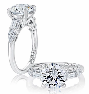 A. JAFFE Round Center Side Stone Diamond Engagement Ring Setting in 14K White Gold (.66ctw) Minimal Accent