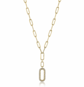 A. JAFFE Round Shape Diamonds Lariat Pendant with a 14K Yellow Gold Paperclip Necklace (.45ctw) Casual Accent