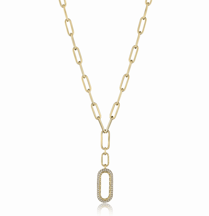 A. JAFFE Round Shape Diamonds Lariat Pendant with a 14K Yellow Gold Paperclip Necklace (.45ctw) Casual Accent