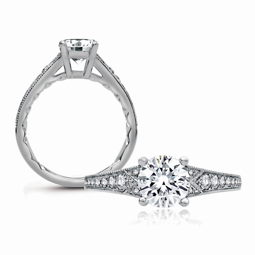 A. JAFFE Round Side Stone Diamond Engagement Ring Setting in 14K White Gold (.17ctw) Stunning Finish
