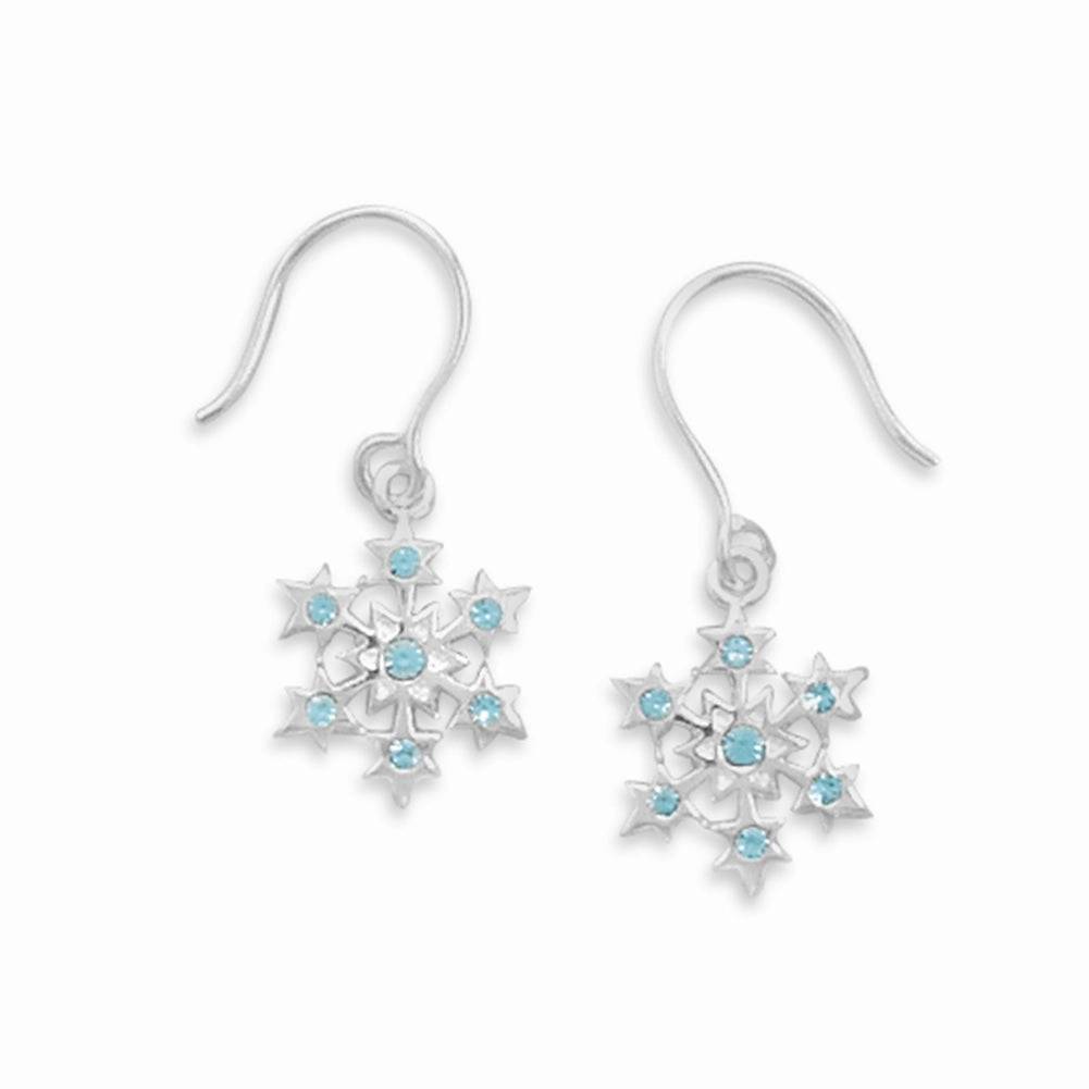Sparkling Choice Sophisticated product Small Snowflake with Blue Crystal Earrings Sterling Silver