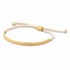 Adjustable Cord Bracelet Textured Bar Cream with Gold-plated Sterling Silver easy to layer Unfailing Composite