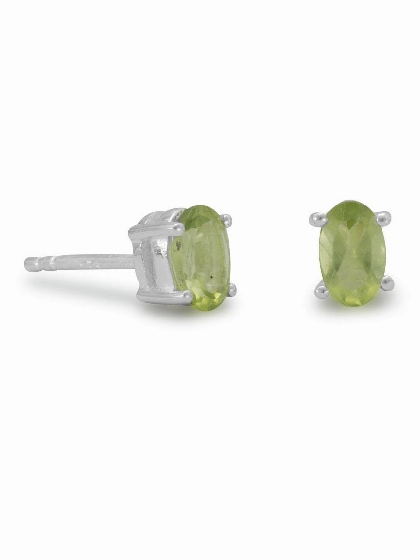 Durable Design Oval Peridot Stud Post Earrings Sterling Silver