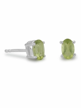 Durable Design Oval Peridot Stud Post Earrings Sterling Silver