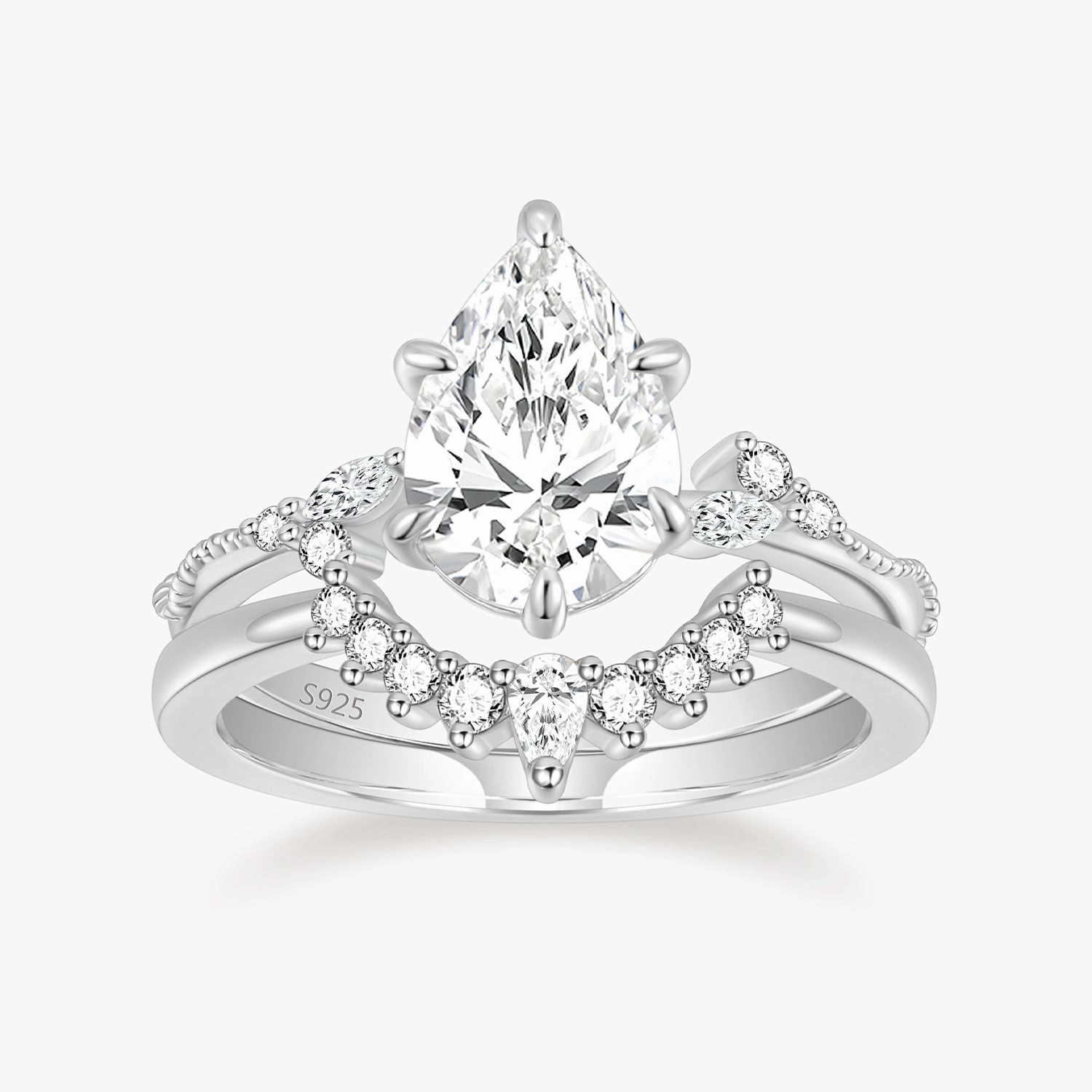 Outfit Enhancer Engagement Party 2CT Pear Shape Crown Bridal Set Wedding Ring