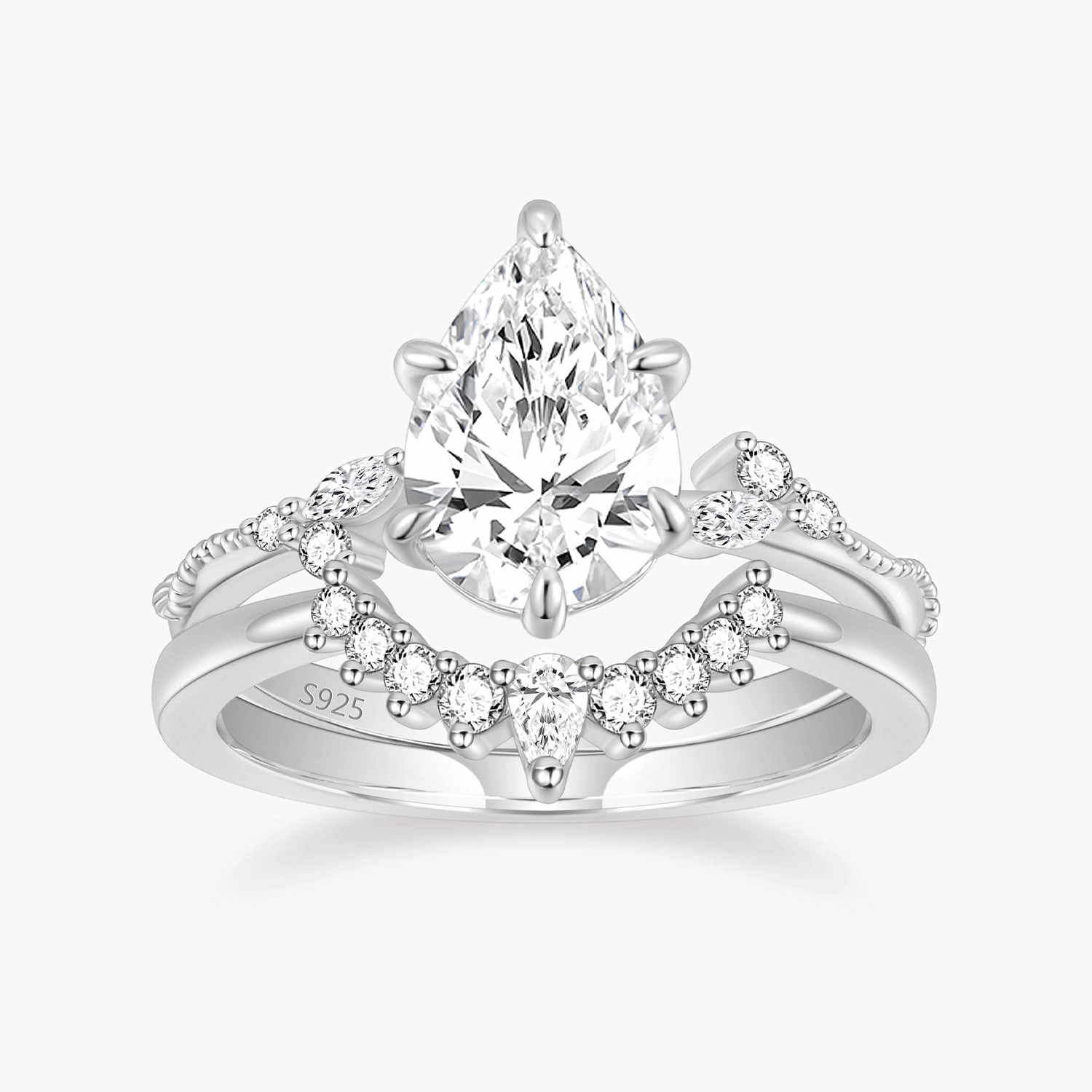 2CT Pear Shape Crown Bridal Set Wedding Ring Ornate Design Graceful Vibe