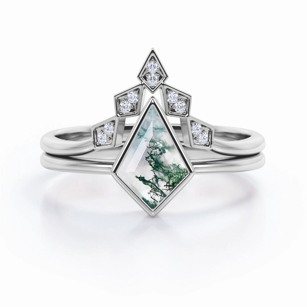 Elegant Jewelry Geometric 1.25 Carat Kite Moss Agate Bridal Set