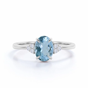 Traditional Emblem Vintage 7 Stone 1.25 ct Oval Aquamarine Engagement Ring