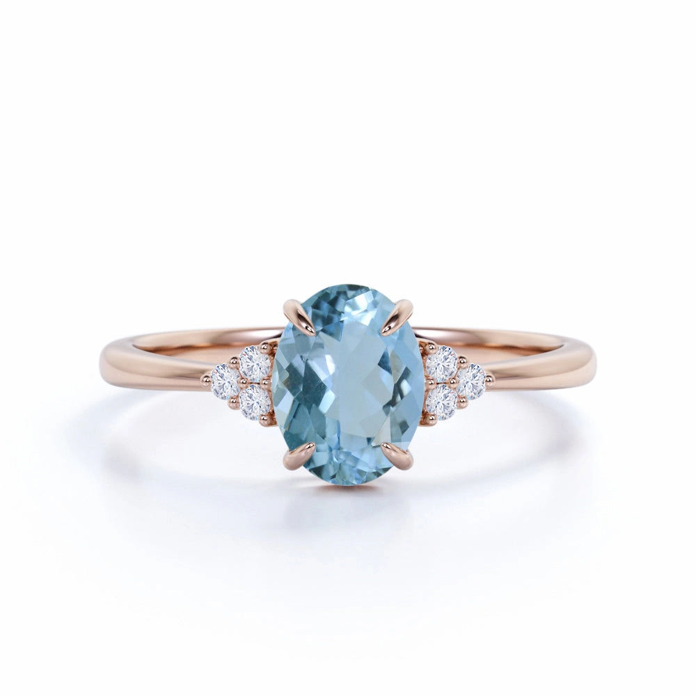 Comfy Style Creative Keepsake Vintage 7 Stone 1.25 ct Oval Aquamarine Engagement Ring