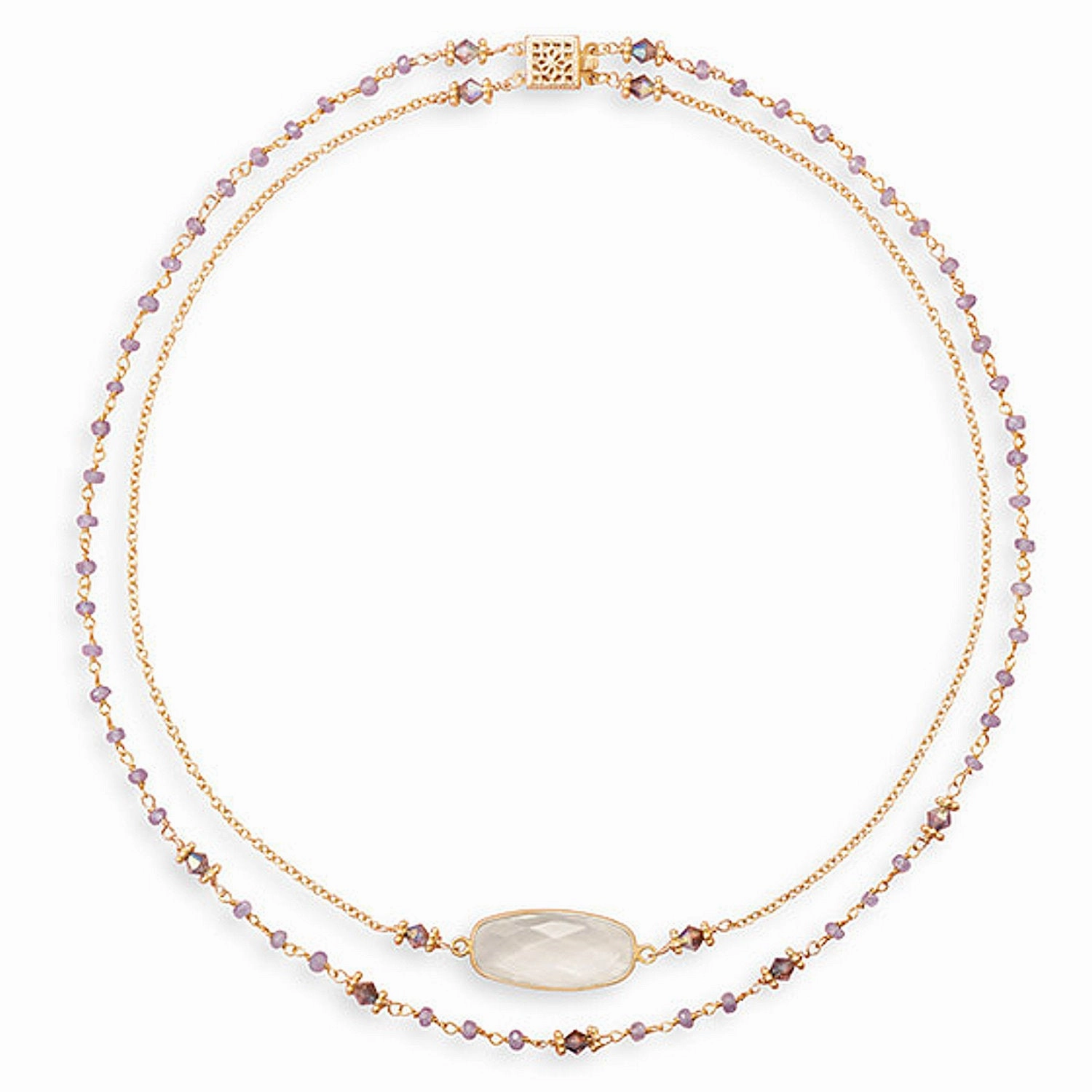 Office Wear Tanzanite, Citrine and Quartz Two Strand Necklace Gold on Sterling Silver
